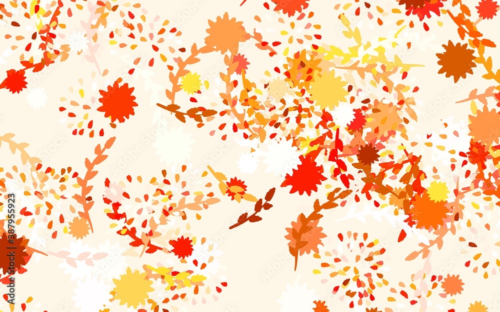 Light Orange vector doodle pattern with flowers