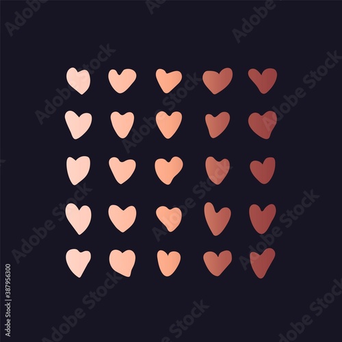 Black lives matter poster. Anti racism and racial equality and tolerance banner.Row of hand drawn hearts colored from white to black.illustration, social media template, designer dark background, blm