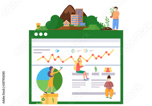 A group of women is working with statistics of planet indicators. Analysis of work of the Earth. Scientists are studying the state of the planet. Women monitors growth rates, while other girl meditate