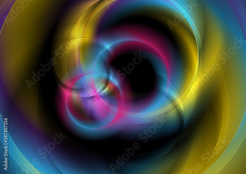 Smooth blurred colorful circles. Abstract tech futuristic elegant background. Vector neon rings design