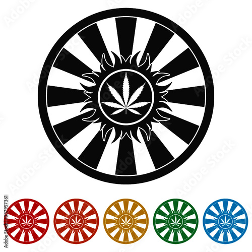 Rays marijuana leaf ring icon, color set