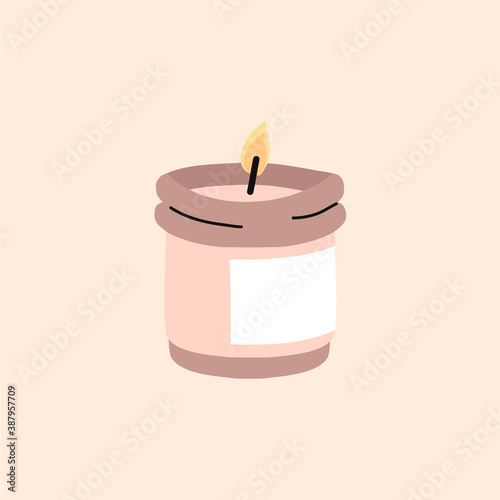 Hand drawn Cute hygge home decoration Burning wax or paraffin aromatic candles for aroma therapy. Holiday decorative design element. Flat vector illustration.