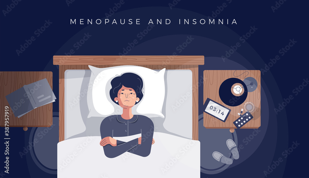 Senior woman suffers from insomnia, menopause symptom. Mature female