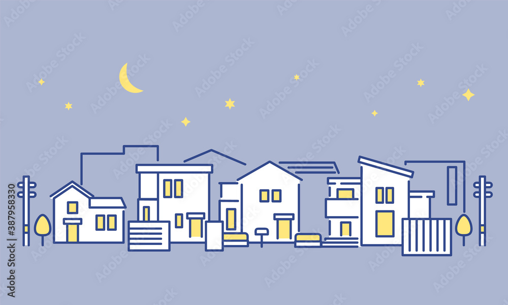 夜間の郊外の住宅街をイメージした街並みのイラスト素材 Stock Vector Adobe Stock