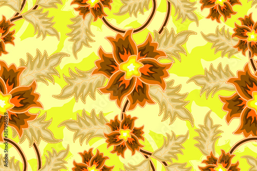 Indonesian batik motifs with very distinctive plant patterns, seamless.vector EPS 10.
