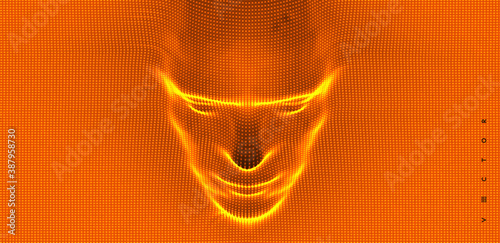 3D human face extruded from dotted pattern. Technology and robotics concept. Anonymous social masking. Cyber crime and security vector illustration.