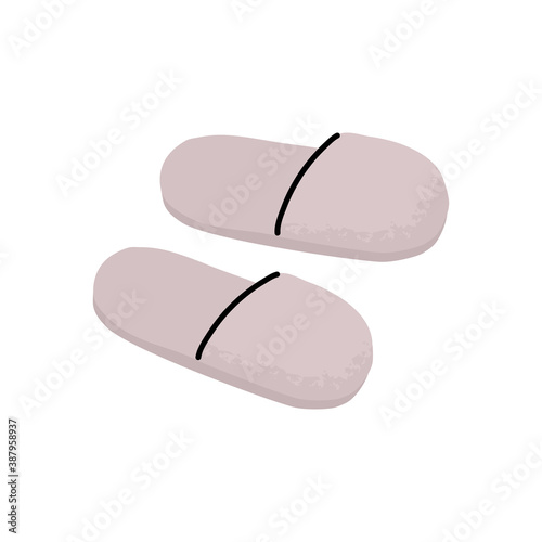 Hand drawn Soft comfortable slip on shoe home footwear slippers. Pair slippers, textile domestic outfit element or garment shoes soft fabric. Flat vector illustration. photo