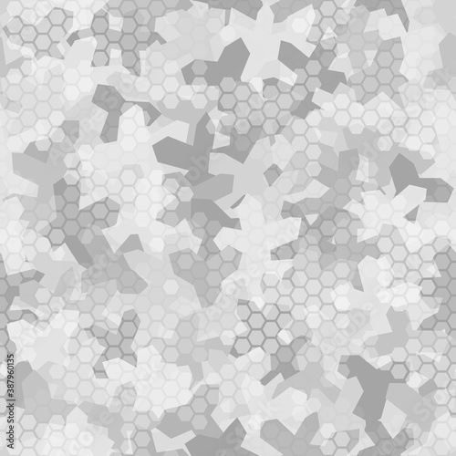 Seamless digital arctic snow spot camo texture for army or hunting textile print