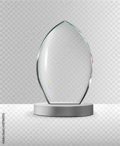 glass award with lens flare on transparent background