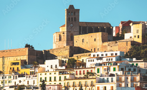 Beautiful Ibiza town, city view in the morning, Spain