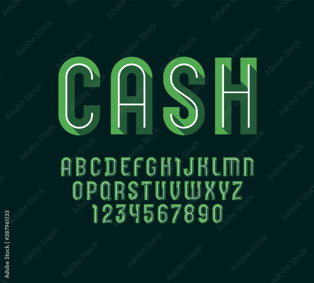 Trendy green font, modern bold alphabet, letters and numbers, vector illustration 10eps