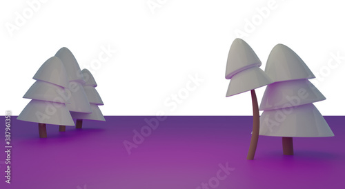 3d background of winter trees in the evening. Christmas and winter design, isolated on white background.