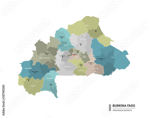 Burkina Faso higt detailed map with subdivisions.