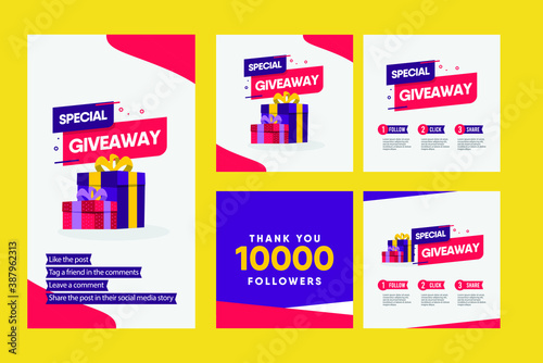 Set giveaway social media contest vector template.