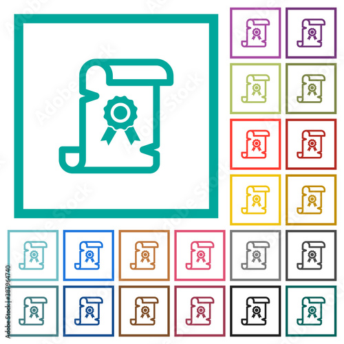 Old certificate flat color icons with quadrant frames