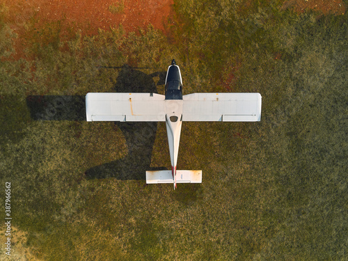 Aerial view of an ultralight airplane at ground in Senago, Lombardy, Italy. photo