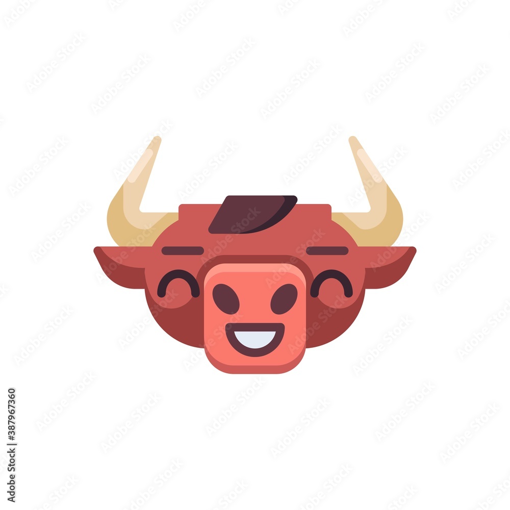 New year Ox emotion flat icon, vector sign, Happy bull emoji colorful pictogram isolated on white. Symbol, logo illustration. Flat style design New year Ox emotion flat icon, vector sign, Happy bull emoji colorful pictogram isolated on white. Symbol, logo illustration. Flat style design