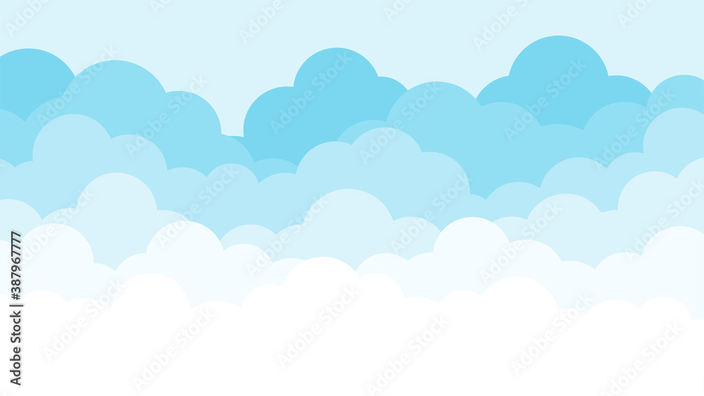 Fluffy clouds light blue clear sky landscape outdoor background flat cartoon design vector illustration