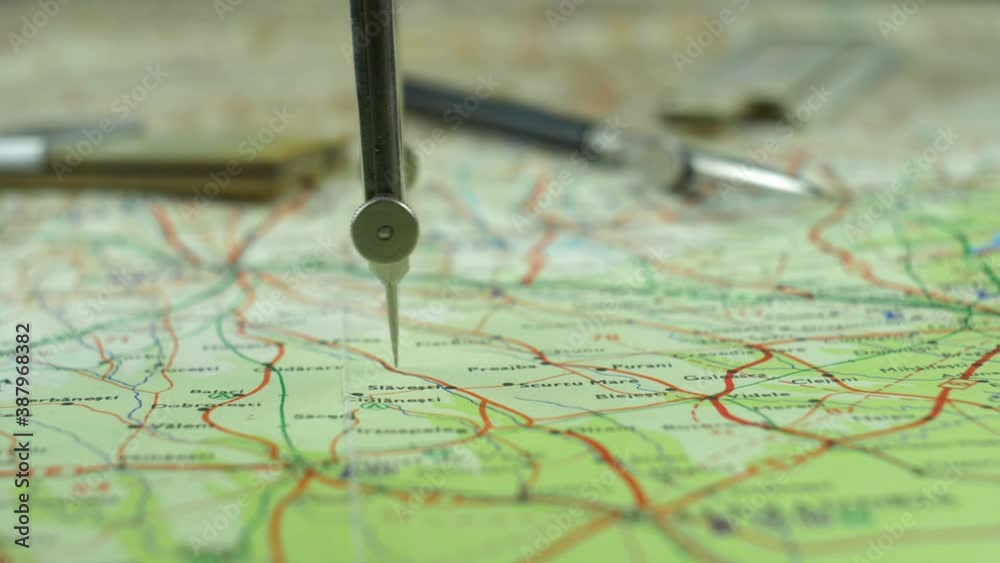 Video Stock Pair of Compasses used for Measuring Distance on Retro Map ...