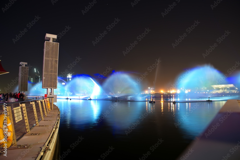 outdoor of Dubai festival Mall and festival city area, with stunning IMAGIN light show and fountains
