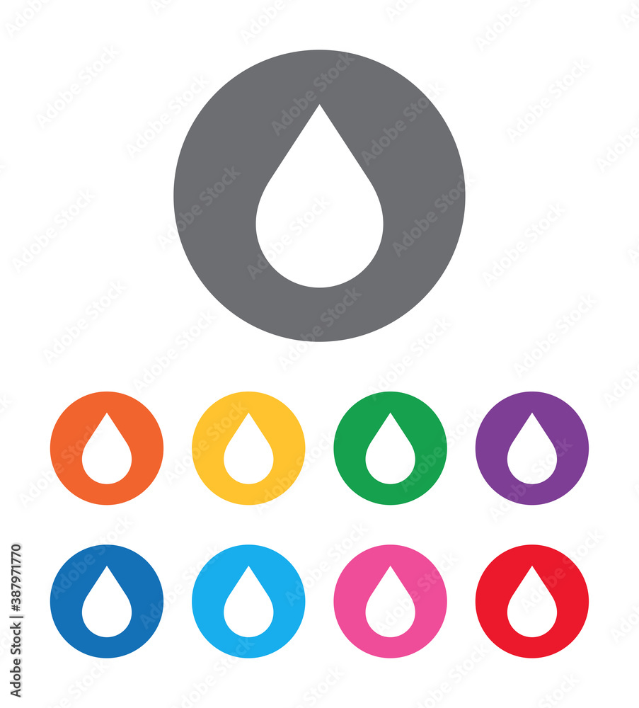 Water drop icon flat design round button set illustration Water drop icon flat design round button set illustration