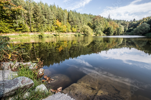 Fototapeta Naklejka Na Ścianę i Meble -  Autumn by the Czech pond in the forest