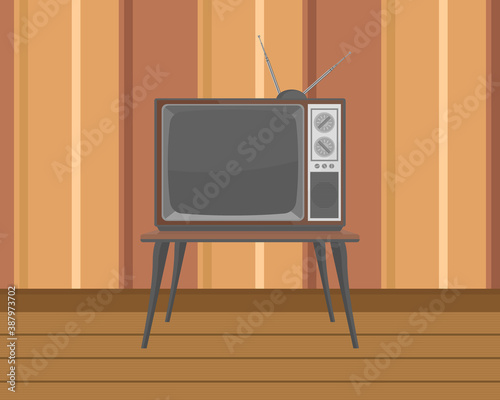 Old tv on table with flat design