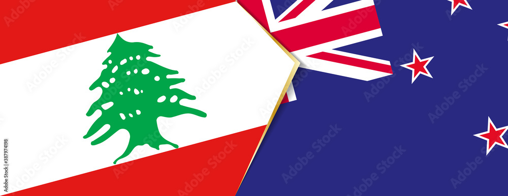 Lebanon and New Zealand flags, two vector flags. Lebanon and New Zealand flags, two vector flags.