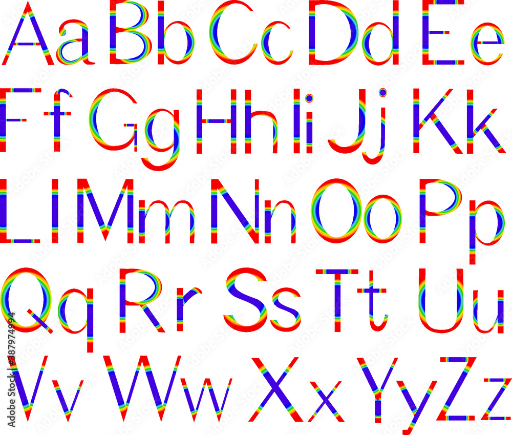 Multi colored letters of the english alphabet.