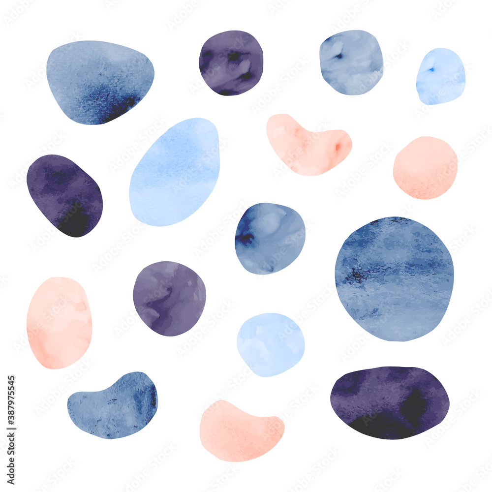Abstract doodle oval shapes with hand painted watercolor texture. Suitable for brochures, wall decor, postcards, newsletter, covers in modern scandinavian style. Abstract doodle oval shapes with hand painted watercolor texture. Suitable for brochures, wall decor, postcards, newsletter, covers in modern scandinavian style.