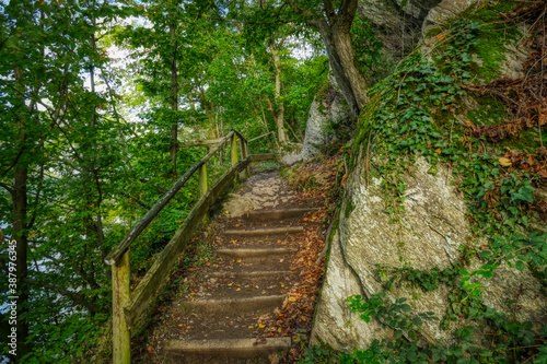 Treppe auf einem Wanderweg  am Rur-Staubecken in der Eifel © hespasoft