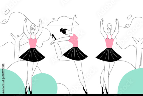 Prima ballerinas in classical ballet on stage of theater