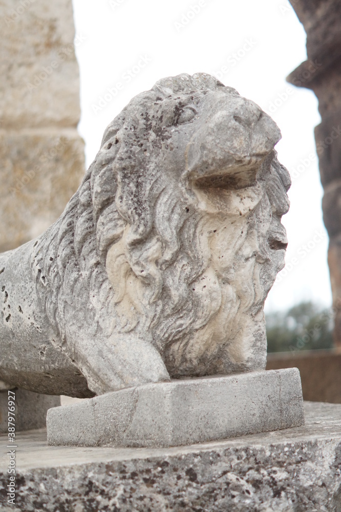 Lion sculpture in Arena of Pula, Coloseum in Pula, Istria, Croatia. october 2016