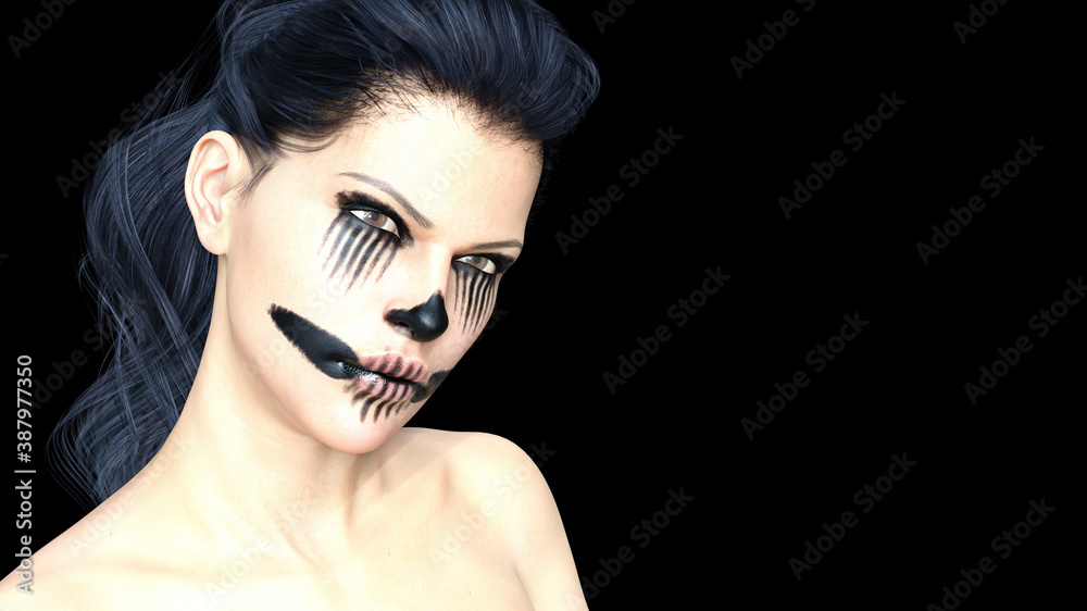 Woman with scary ghost makeup face dark halloween concept ilustración de  Stock | Adobe Stock