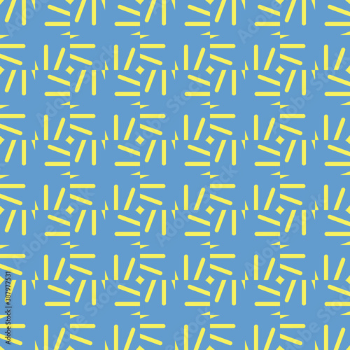 Vector seamless pattern texture background with geometric shapes  colored in blue  yellow colors.