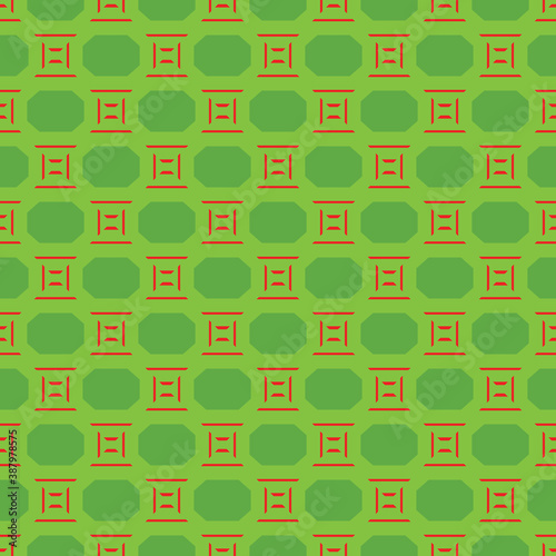 Vector seamless pattern texture background with geometric shapes, colored in green, red colors.