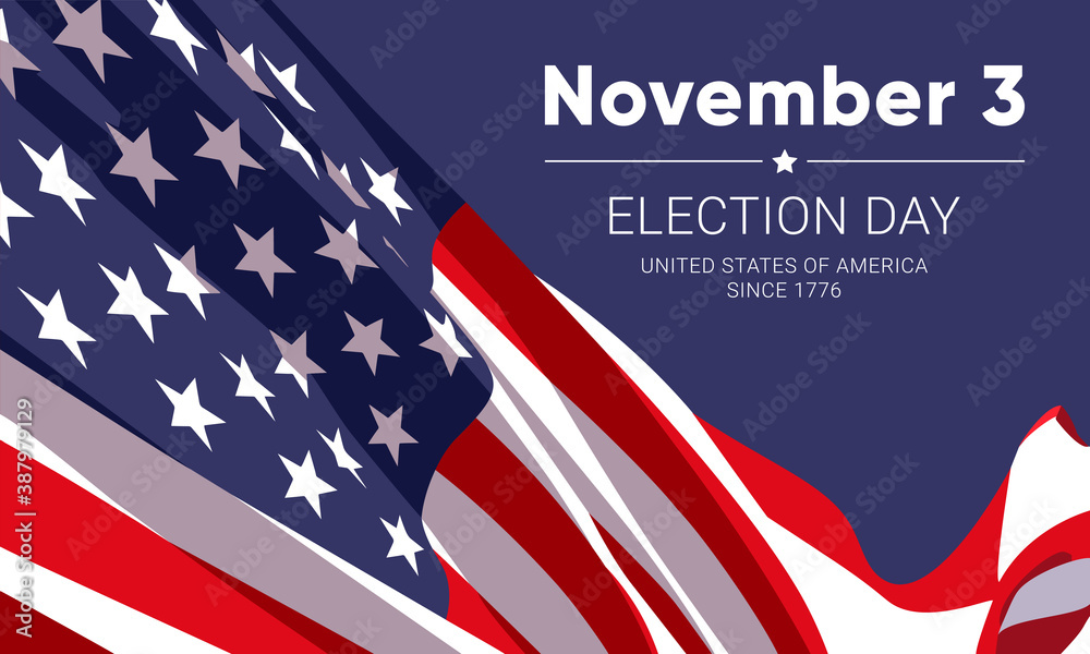 November 3 - Election Day in the United States of America. Vector banner design template with American flag and text on dark blue background. November 3 - Election Day in the United States of America. Vector banner design template with American flag and text on dark blue background.