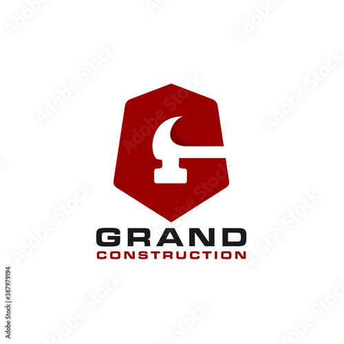Letter G logo icon, combination with hammer icon