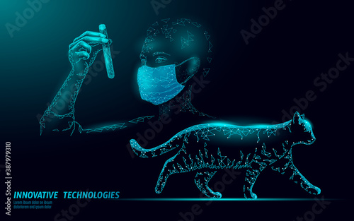 Cat silhouette veterinary clinic banner template. Analysis microscope virus infection. Vet care medical help. Vet hospital doctor online logo vector illustration