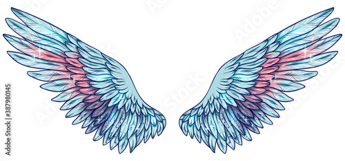 Beautiful magic gradient blue pink angel wings, vector