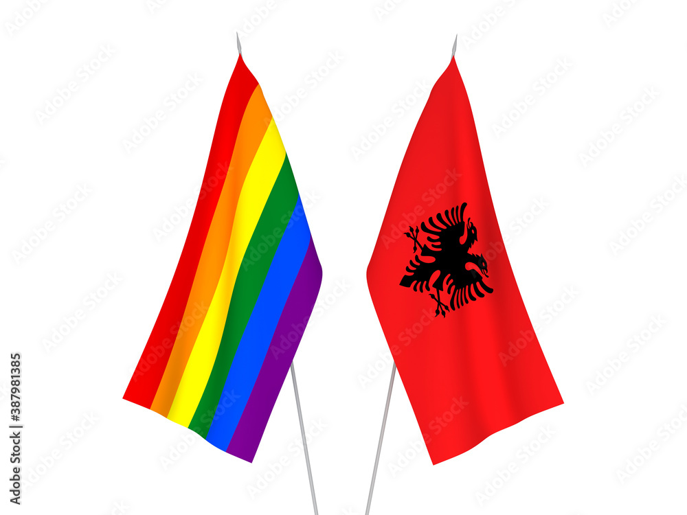 Republic of Albania and Rainbow gay pride flags Republic of Albania and Rainbow gay pride flags