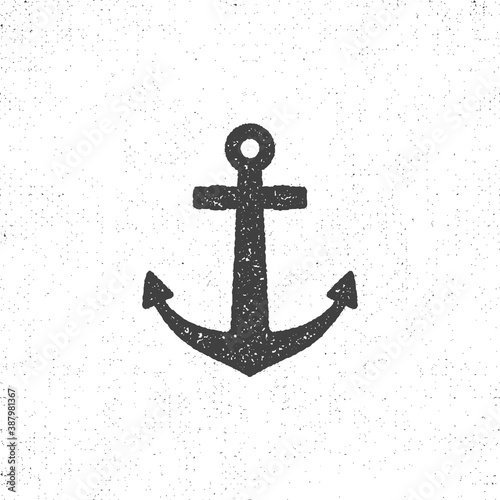 Retro anchor icon. Stock of anchor icon isolated. Roughen anchor icon design. Letterpress style for t shirt, tee designs