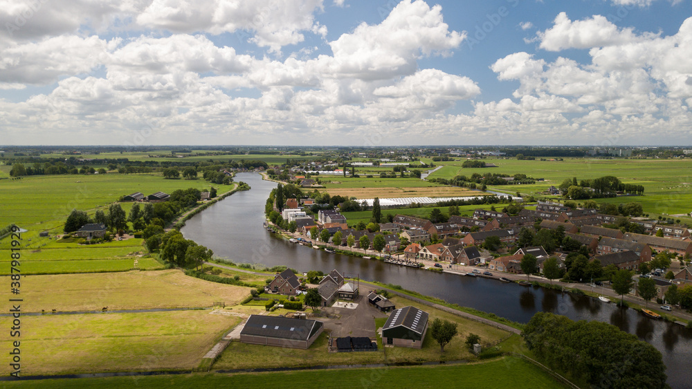 River and village Nieuwekerk aan de Amstel in the Netherlands
