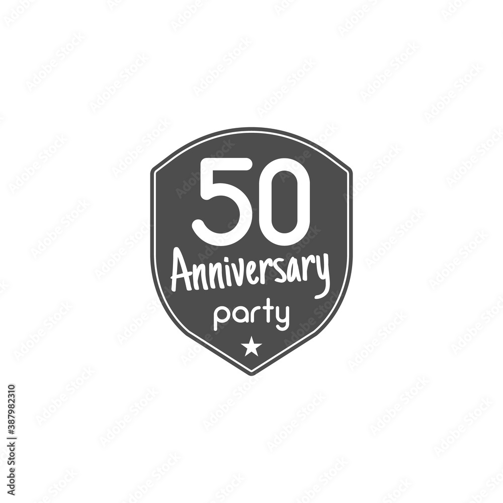 50 years Anniversary badge, sign and emblem with ribbon and typography elements. Flat design with shadow. illustration isolate on white background