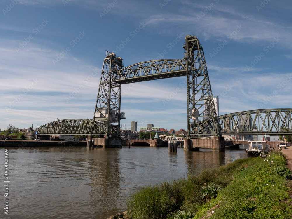 Historic steel railway bridge with lifting system at Rotterdam in the Netherlands