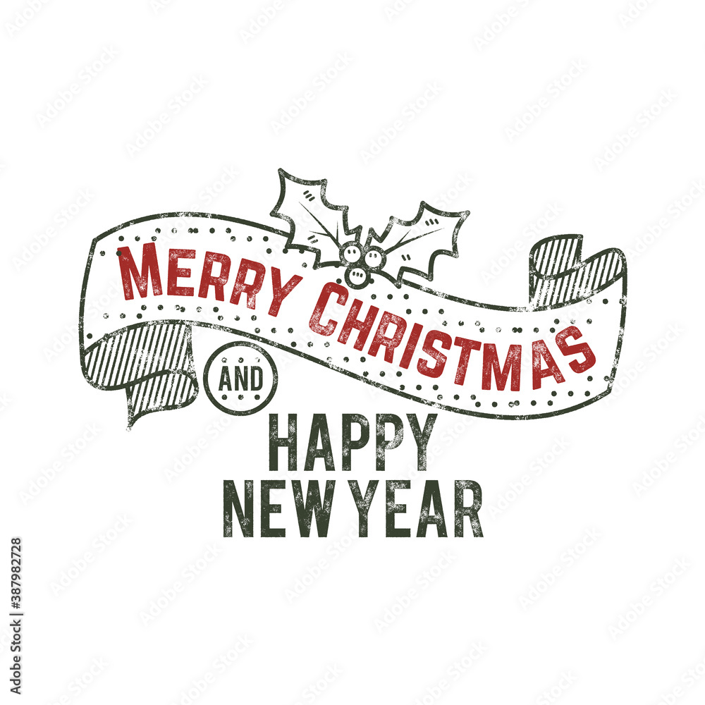 Merry Christmas and happy New Year typography wish sign. illustration of calligraphy label. Use for holiday photo overlays, tee designs,  card so on.