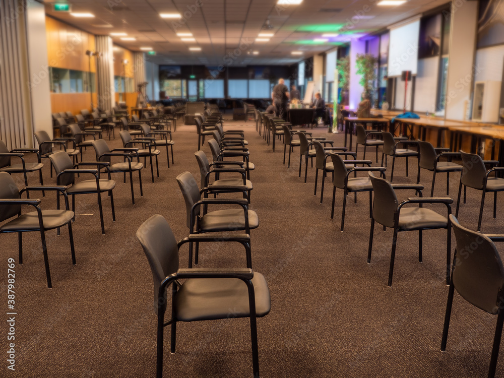 Distance between chairs because of corona virus in meeting room lecture hall