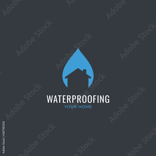 Waterproof house logo. Waterproofing home on black