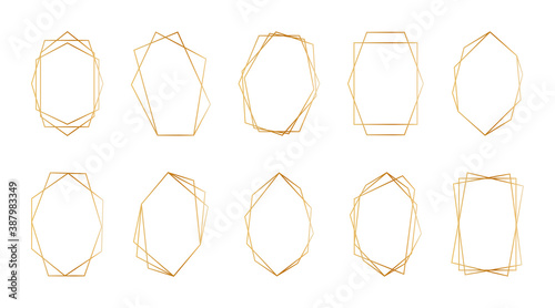 Gold geometric frames. Set of golden frames or borders for wedding invitations. Luxury abstract design elements for marriage invitations in art deco style. Vector.