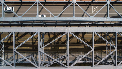 Railway bridge of steel of Zutphen in the Netherlands, topdown view